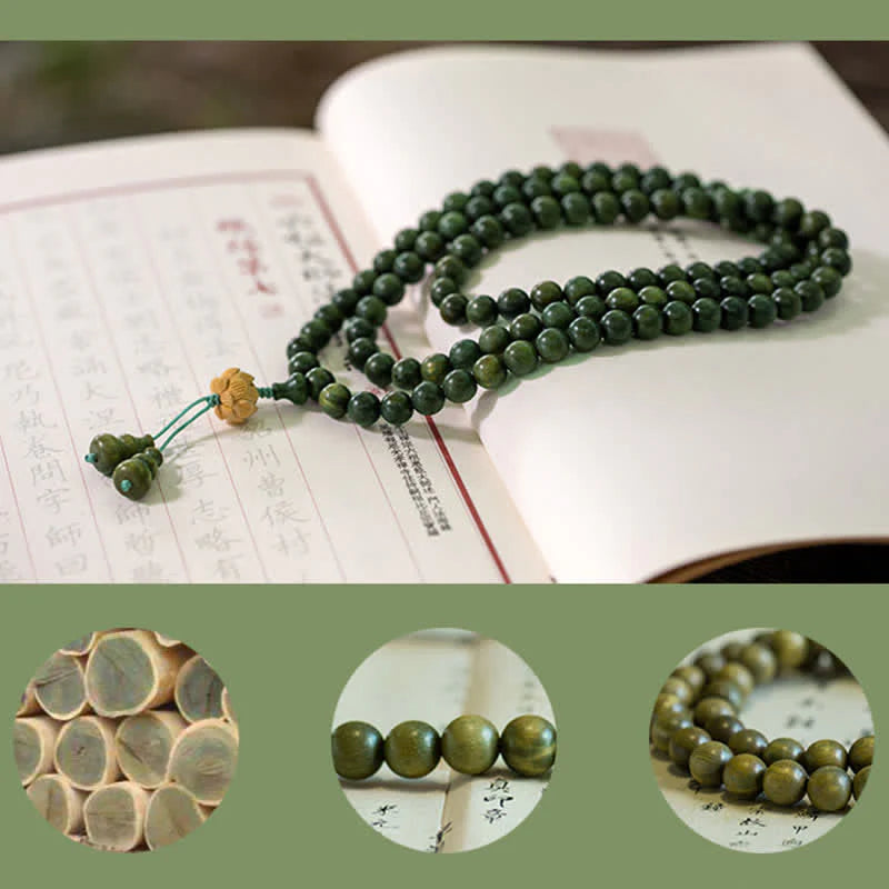 Buddha Stones 108 Mala Beads Green Sandalwood Boxwood Lotus Positive Bracelet (Extra 35% Off | USE CODE: FS35)