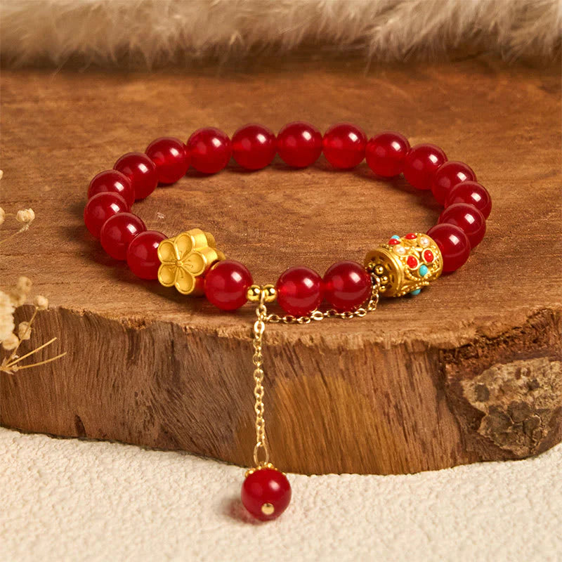 Buddha Stones Tibetan White Agate Crystal Stone Flowers Positivity Bracelet