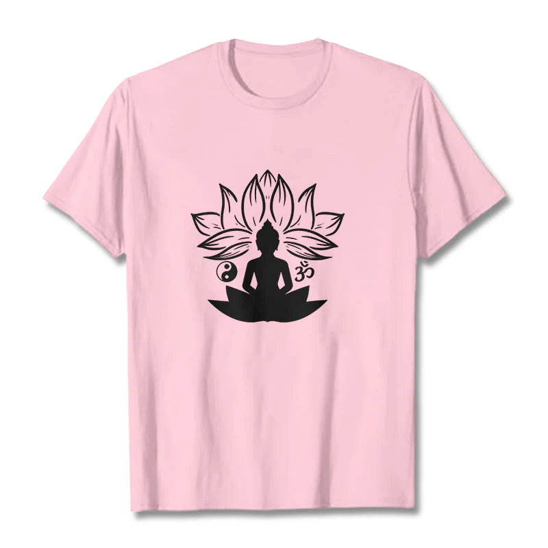 Buddha Stones Om Yin Yang Buddha Statue Sitting Lotus Meditation Tee T-shirt