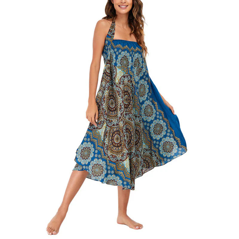 Buddha Stones Two Style Wear Bohemian Mandala Flower Lace-up Skirt Dress