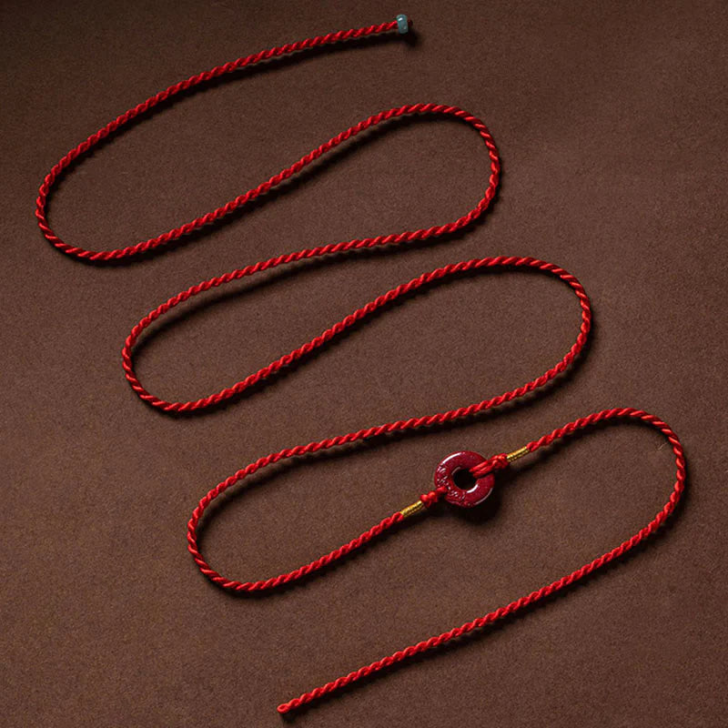 Buddha Stones Natural Cinnabar Peace Buckle Blessing Red String Belly Chain