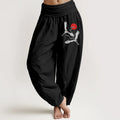 Buddha Stones Red Sun Cranes Pattern Women's Elastic Waist Harem Pure Cotton Pants