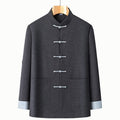 Buddha Stones Men's Fall Pure Color Frog-button Long Sleeve Cotton Tang Suit Jacket With Pockets