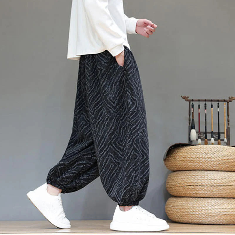Buddha Stones Fall Texture Drawstring Design Corduroy Cotton Linen Men's Harem Pants With Pockets