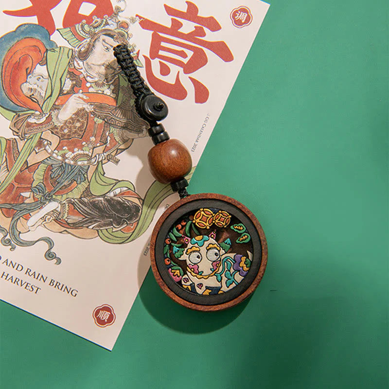 Buddha Stones Year Of The Dragon Hand Painted Chinese Zodiac Rosewood Carved Calm Key Chain (Extra 35% Off | USE CODE: FS35)