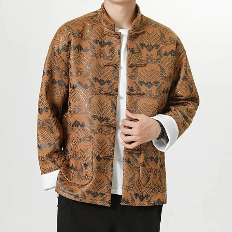 Buddha Stones Frog-Button Chinese Tang Suit Wave Shape Long Shirt Men Jacket Clothing (Extra 30% Off | USE CODE: FS30)