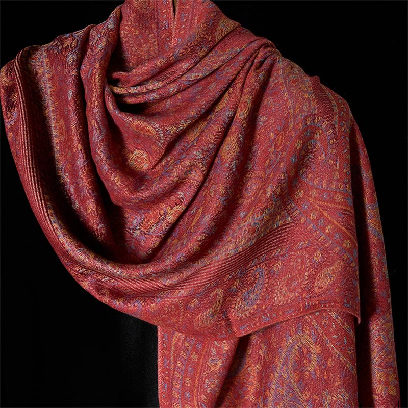 Buddha Stones Spring Red Pink Cashew Flower Geometric Stripes Pattern Tassel Cozy Scarf Shawl