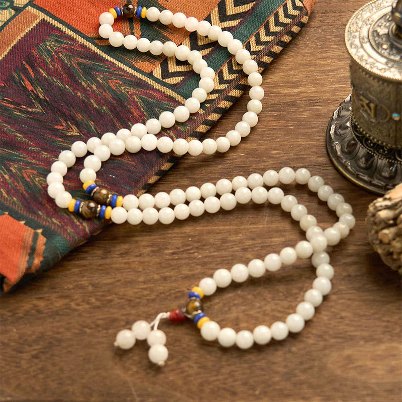 Buddha Stones 108 Mala Beads Natural Quartzite Wealth Luck Bracelet