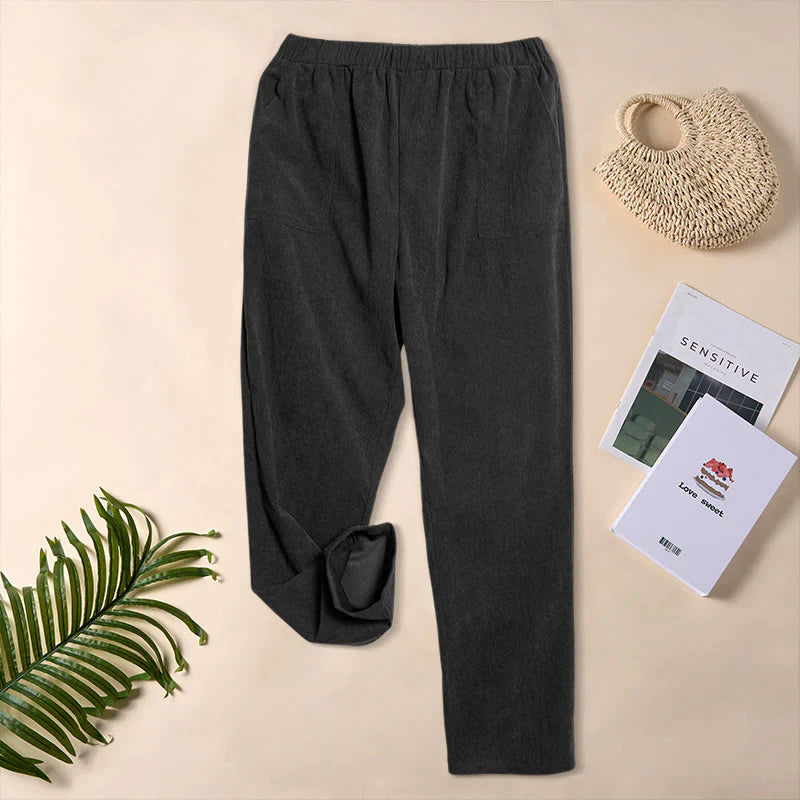 Buddha Stones Women's Commute Pure Color Corduroy Pants With Pockets