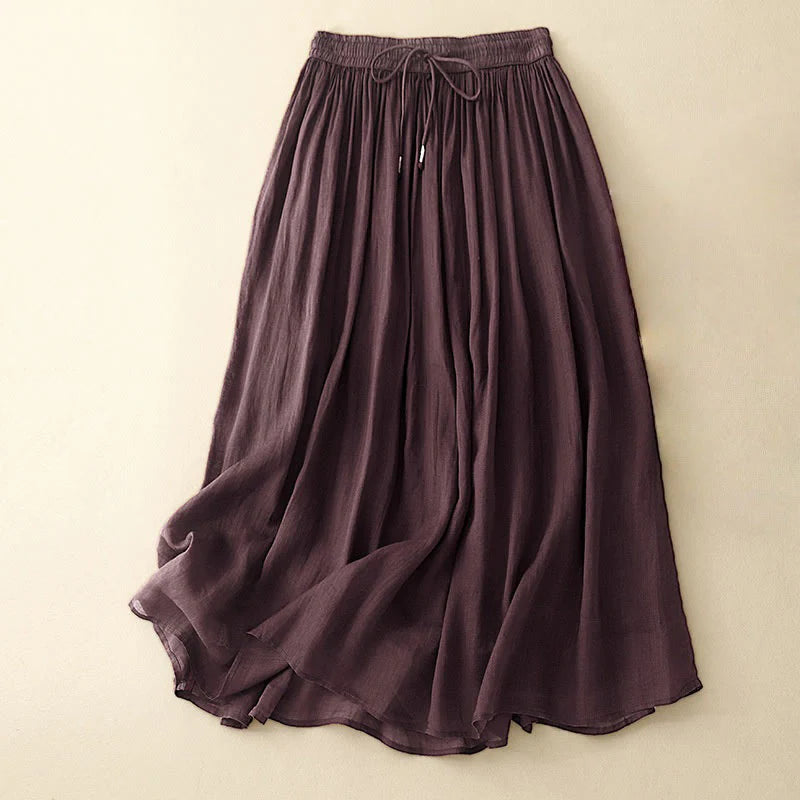Buddha Stones Summer Solid Color Elastic Waist Drawstring Women's Skirt
