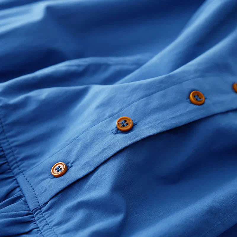 Buddha Stones Summer Buttons Pleated Knee Length Women's Sleeveless Dress With Pockets