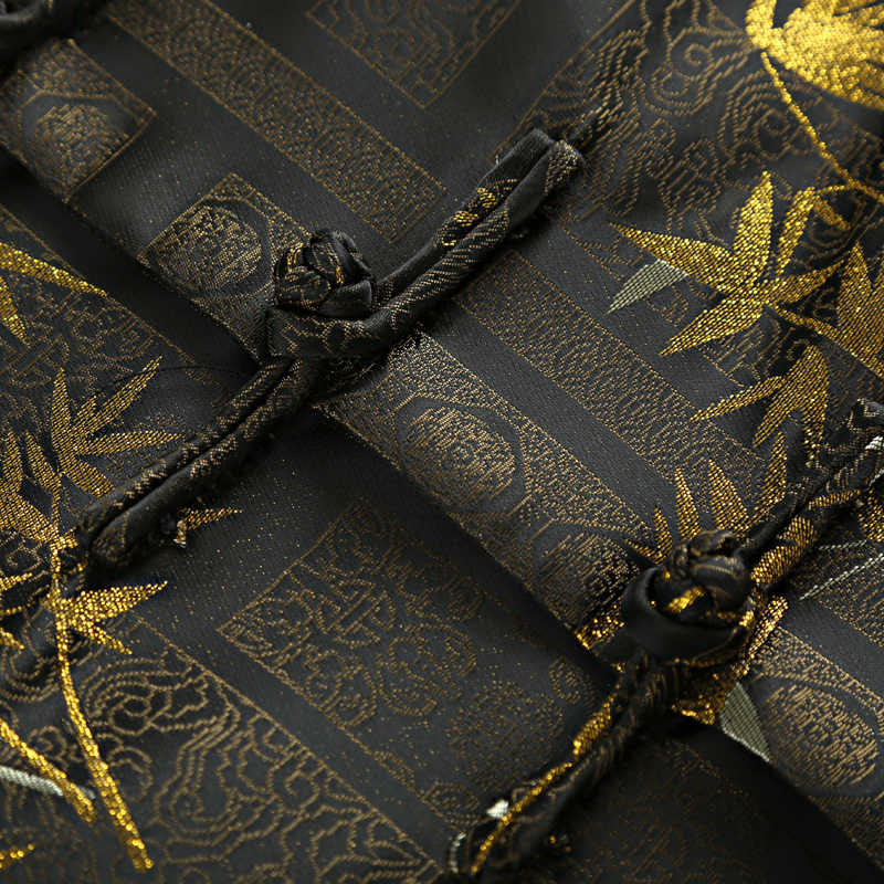 Buddha Stones Golden Bamboo Jacquard Frog-Button Long Sleeve Men's Jacket With Pockets