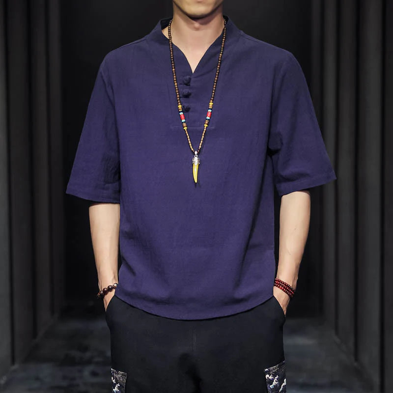 Buddha Stones Casual Summer Half Sleeve Shirt Cotton Men Clothing