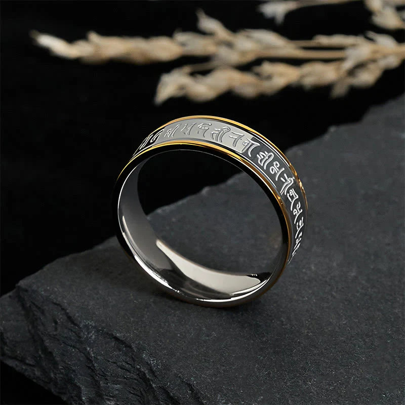 Buddha Stones Tibetan Scriptures Shurangama Mantra Titanium Steel Balance Ring