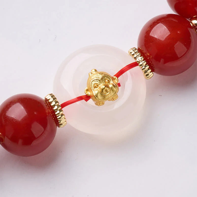 Buddha Stones Chinese Zodiac Year Of The Horse Peace Buckle Red Agate White Chalcedony Confidence Bracelet