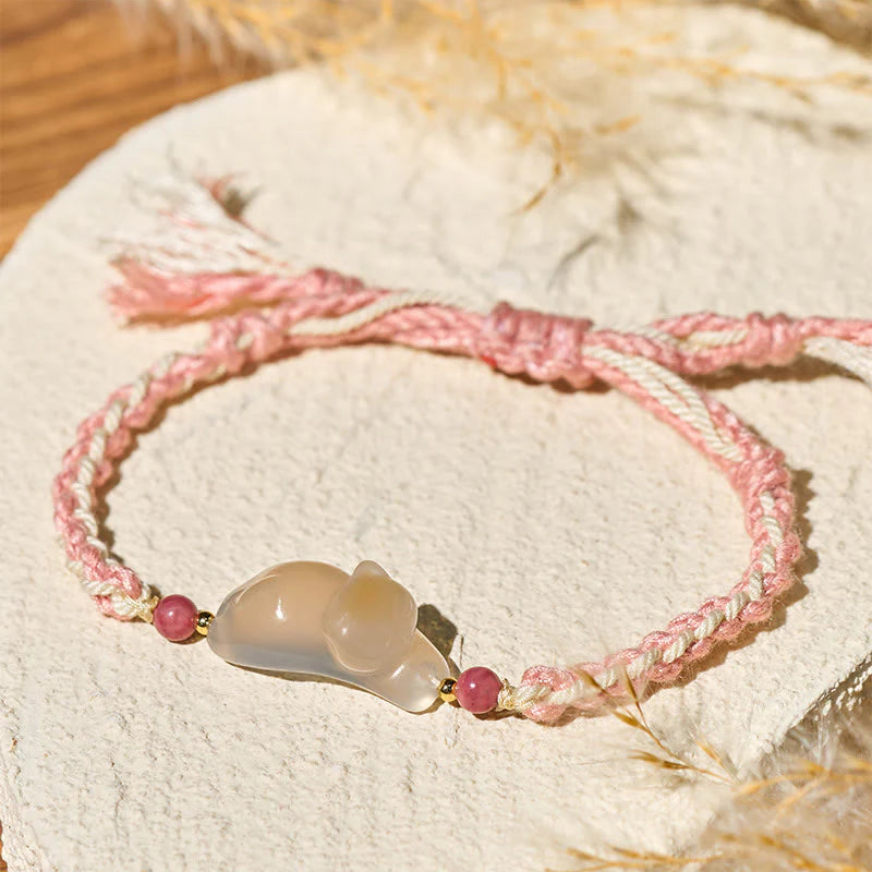 Buddha Stones Chalcedony Cat Positive Harmony Bracelet