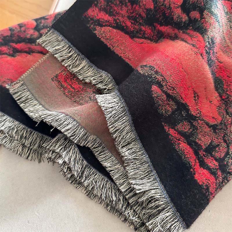 Buddha Stones Winter Landscape Painting Pattern Tassels Cozy Thick Scarf Shawl