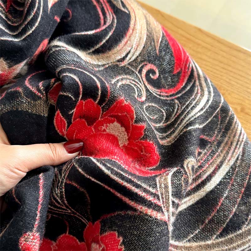 Buddha Stones Winter Thermal Phoenix Flowers Pattern Tassels Soft Scarf Shawl
