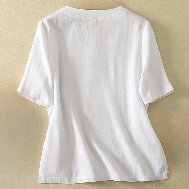 Buddha Stones Summer Casual Plain Women's V-neck Design Half Sleeve T-shirt