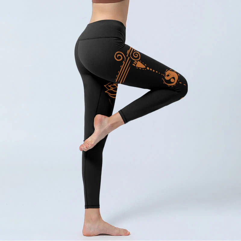 Buddha Stones Lotus Spiral Shape Gym Leggings Women's Yoga Pants