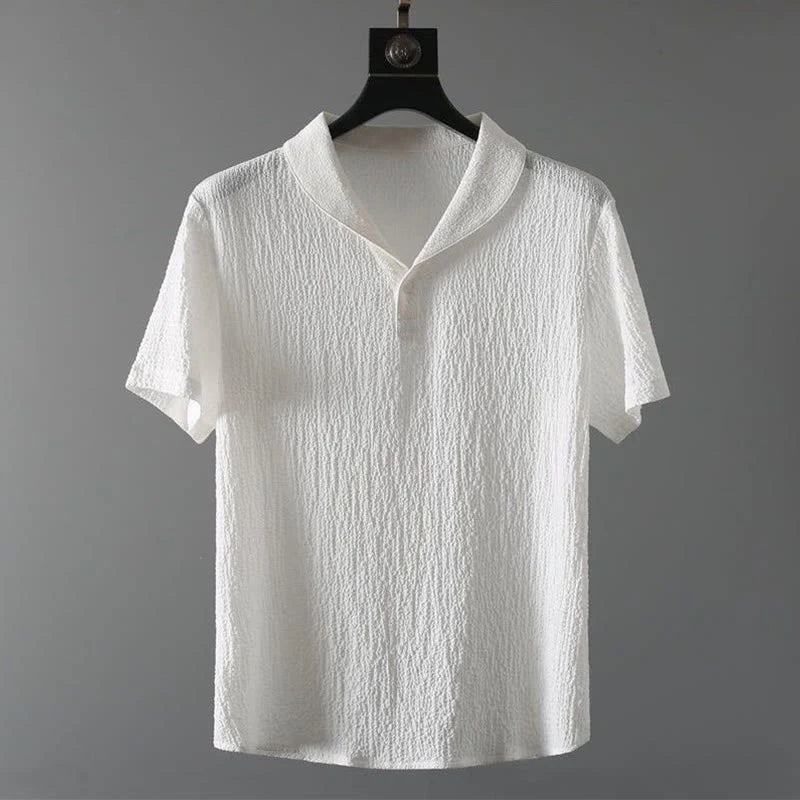 Buddha Stones 2Pcs Solid Color Wrinkle V-Neck Short Sleeve T-shirt Pants Clothing Men's Set