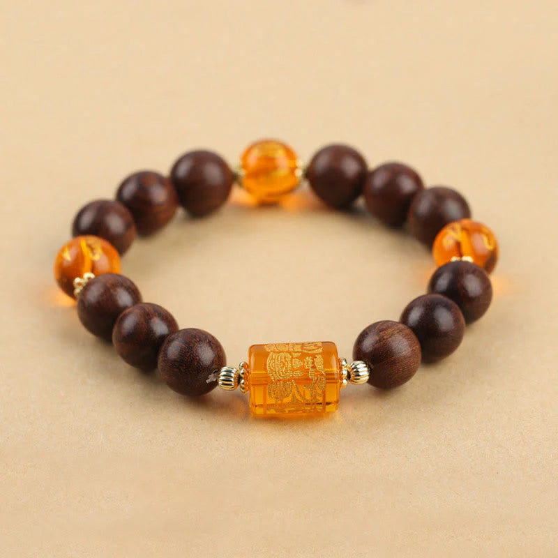 Buddha Stones Natural Phoebe Zhennan Wood Om Mani Padme Hum God Of Wealth Crystal Protection Bracelet (Extra 40% Off | USE CODE: FS40)