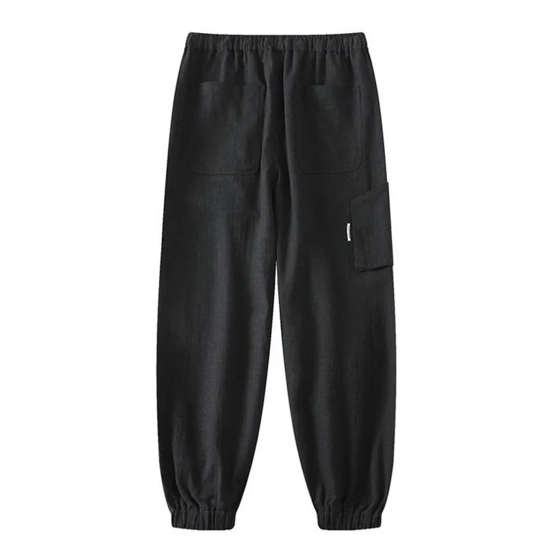 Buddha Stones Summer Ramie Linen Cotton Ankle-Length Elastic Cuffs Tapered Men's Pants With Pockets