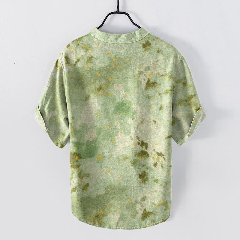 Buddha Stones Cotton Watercolor Splash Men's Short Sleeve Half Button Shirt