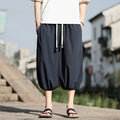 Buddha Stones Solid Drawstring Men's Capri Cropped Harem Pants With Pockets