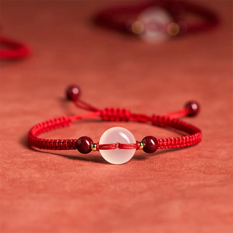 Buddha Stones Peace Buckle White Agate Flat Knot Diamond Knot Red String Connection Bracelet