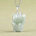 Buddha Stones Jade Fortune Cat Prosperity Titanium Steel Necklace Pendant