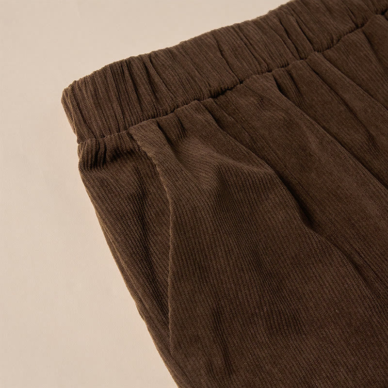 Buddha Stones Women's Commute Pure Color Corduroy Pants With Pockets