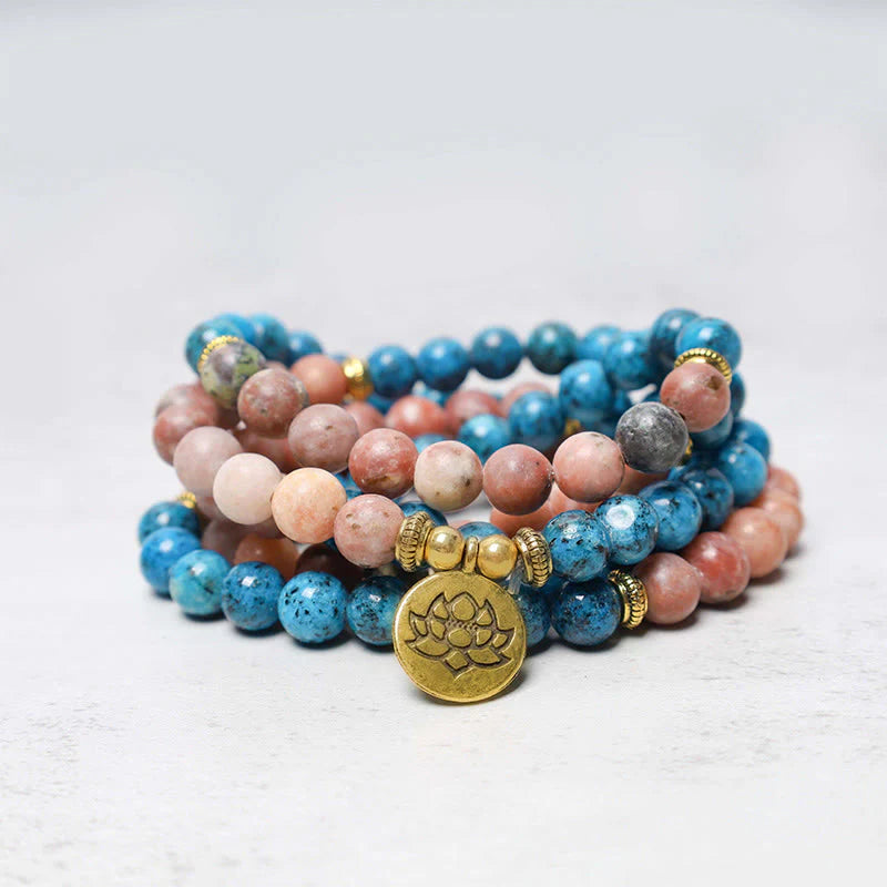 Buddha Stones 108 Mala Beads Apatite Red Stone Lotus Meditation Prayer Bead Bracelet (Extra 35% Off | USE CODE: FS35)
