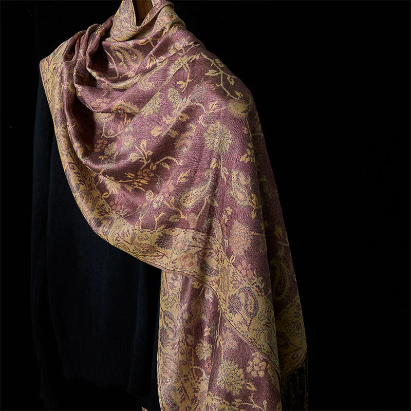 Buddha Stones Spring Pale Purple Cashew Flower Vine Pattern Tassel Soft Scarf Shawl
