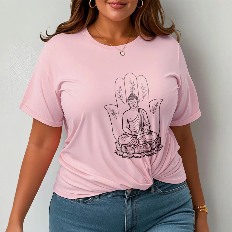 Buddha Stones Meditating Buddha Seated Hand Leaves Lotus Base Tee T-shirt