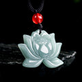 Buddha Stones Lotus Flower Pattern Carved Jade Prosperity Necklace Pendant