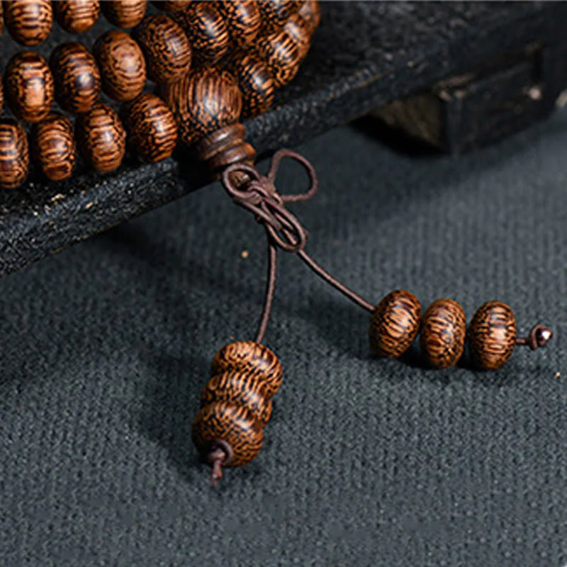 Buddha Stones 108 Textured Wood Beads Calm Energy Mala