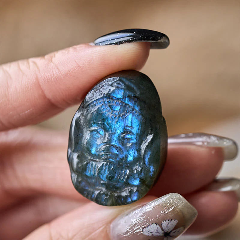 Buddha Stones Ganesh Elephant Figurine Natural Labradorite Healing Protection Statue Home Decoration