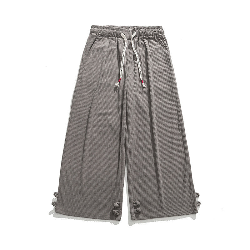 Buddha Stones Fall Winter Men's Pure Color Button Design Cotton Straight Leg Pants With Pockets