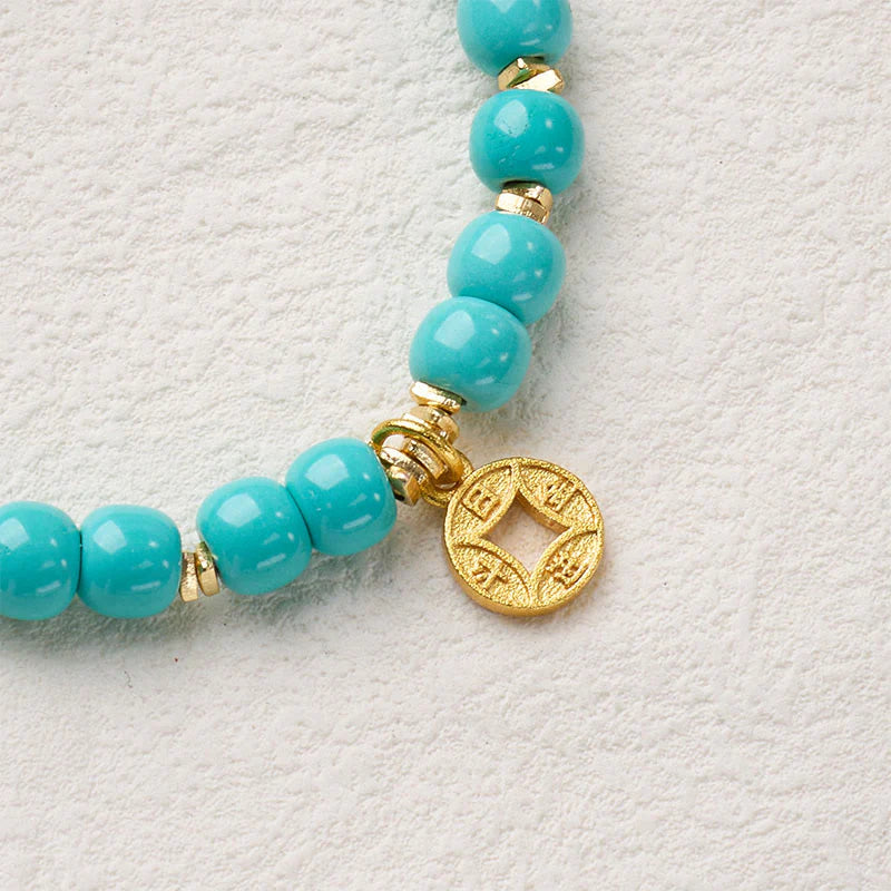Buddha Stones Copper Coins Charm Imitation Turquoise Bracelet