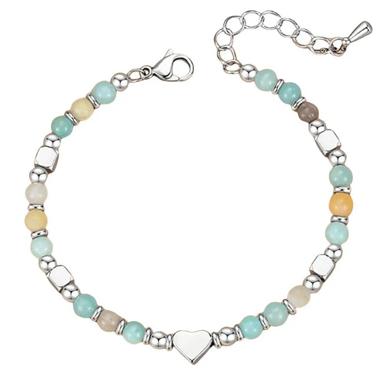 Buddha Stones Natural Stone Amazonite Amethyst Lazurite Rose Quartz Heart Positive Balance Bracelet