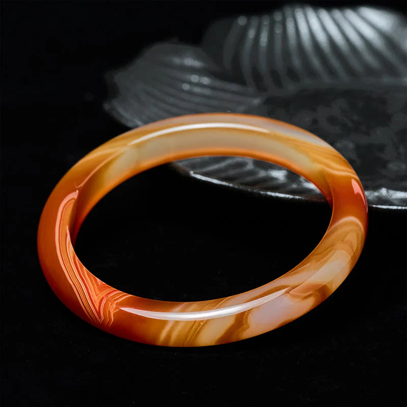 Buddha Stones Veined Pattern Red Agate Calm Cuff Bangle Bracelet