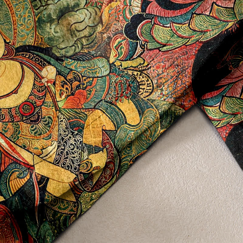 Buddha Stones Multiple Buddhas Pattern Elastic Waist Women's Pure Cotton Pants With Pockets