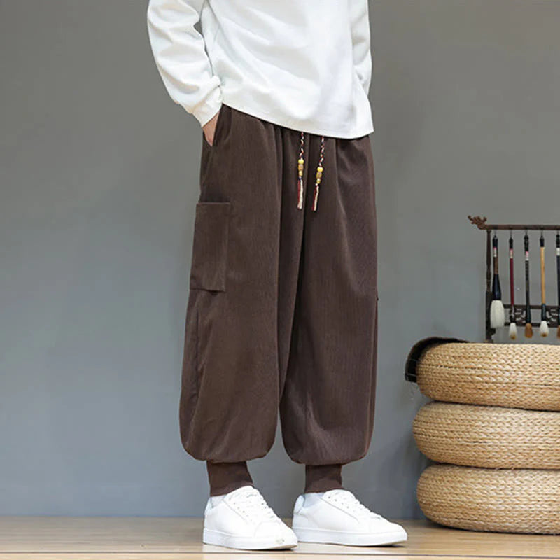 Buddha Stones Spring Solid Color Men's Ankle-Length Cotton Pants With Pockets
