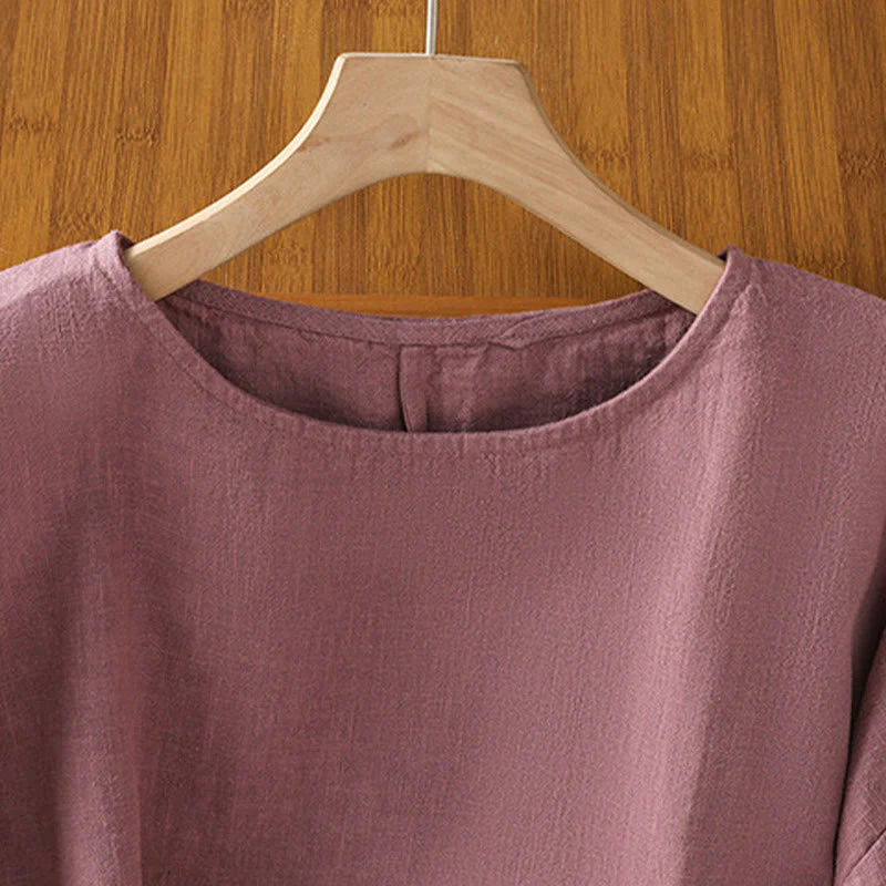 Buddha Stones Casual Summer Plain Crew Neck Women's  Cotton Short Sleeve T-Shirt