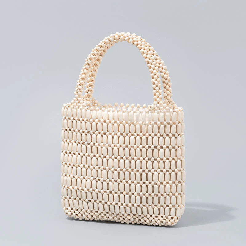 Buddha Stones Hand-woven Wooden Beads Handbag