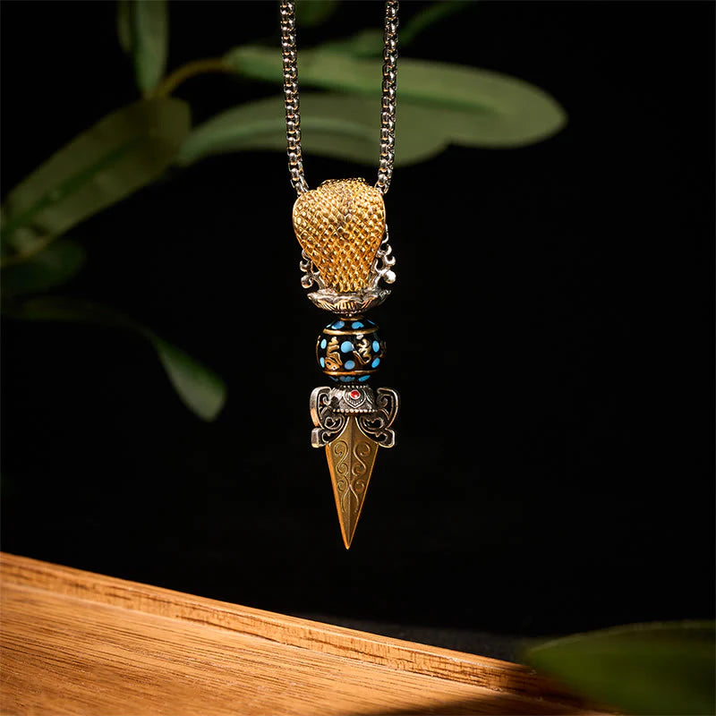 Buddha Stones Tibetan Om Mani Padme Hum Buddha Wealth Rotation Necklace Vajra Pendant