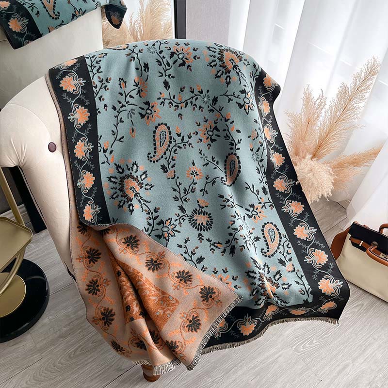 Buddha Stones Thickened Winter Paisley Flowers Vines Pattern Soft Scarf Shawl
