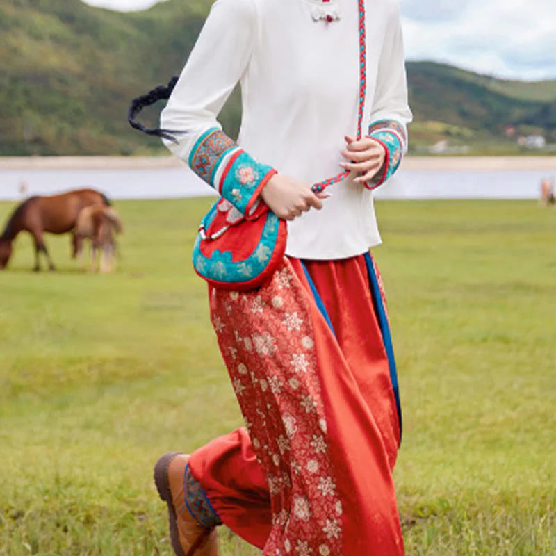 Buddha Stones Ethnic Style Su Embroidery Journey Shopping Shoulder Bag Handbag Crossbody Bag