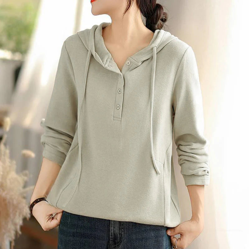 Buddha Stones Winter Solid Color Cotton Long Sleeve Women's Hoodie Has Hood